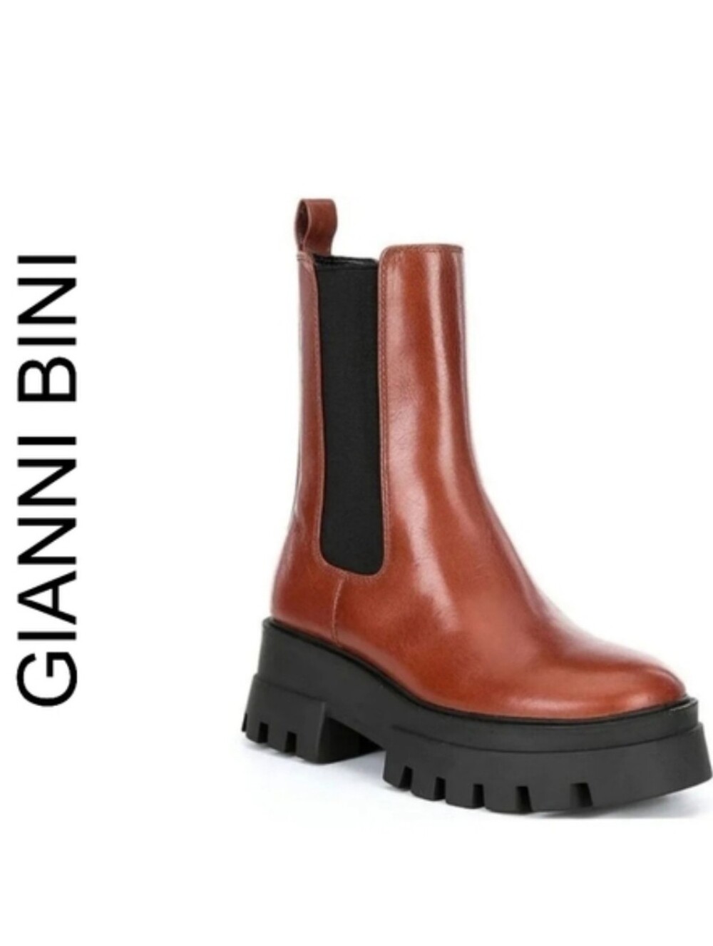Gianni Bini Down-Town Leather Chelsea Chunky Lug Sole Platform Booties size 7.5